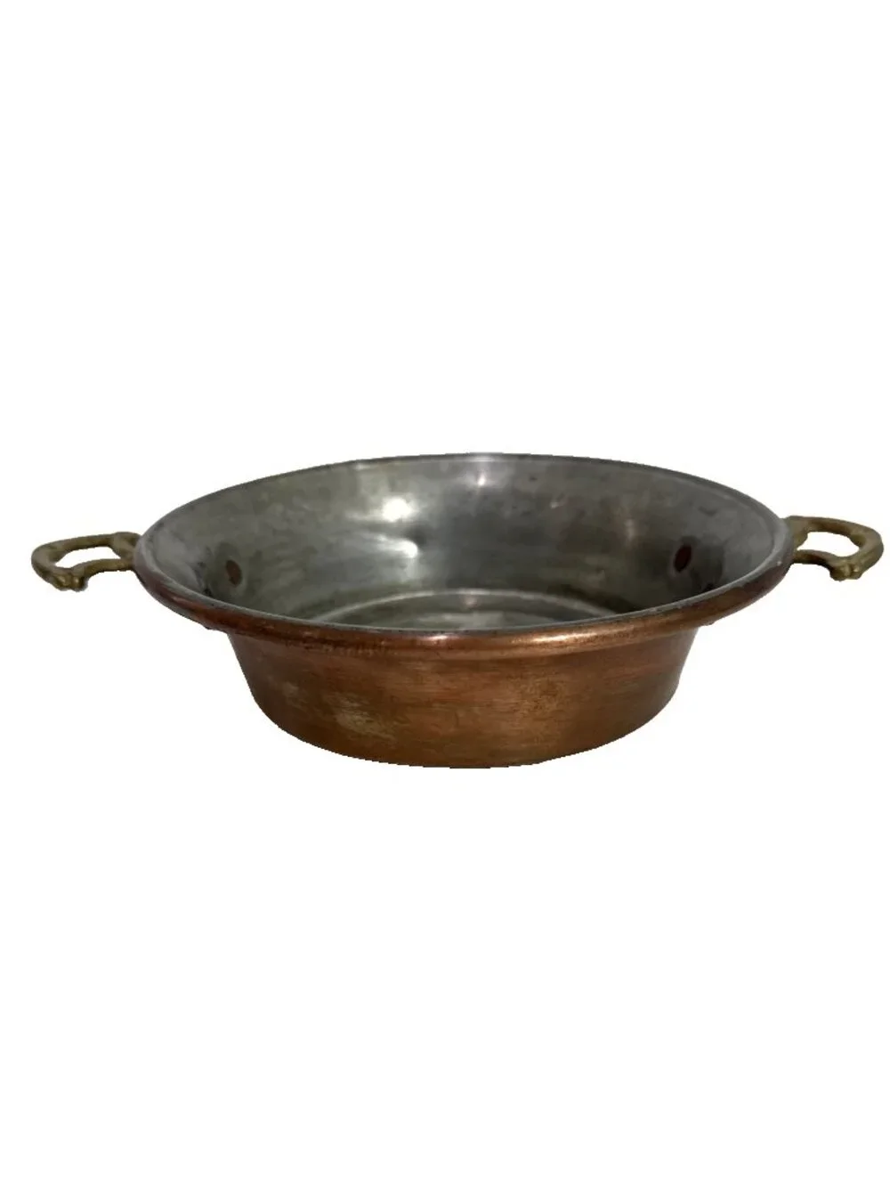 Antique French Copper Brass Handled Egg Poacher Escargot Pan 5 Hole